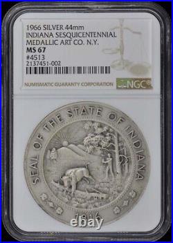 1966 Silver 44mm Indiana Sesquicentennial Medallic Art #4513 NGC MS67