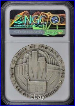 1966 Silver 44mm Indiana Sesquicentennial Medallic Art #4513 NGC MS67