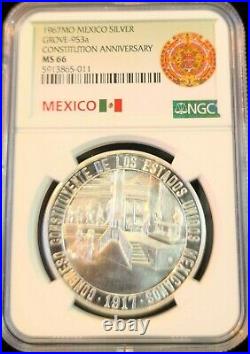 1967 MEXICO SILVER MEDAL GROVE 953a CONSTITUTION ANNIVERSARY NGC MS 66 TOP POP