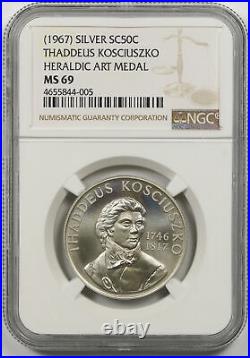 1967 Silver So-Called Half Thaddeus Kosciuszko Heraldic Art Medal MS 69 NGC