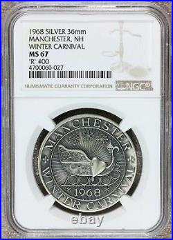 1968 Manchester, NH Winter Carnival Sterling Silver Town Medal NGC MS 67 #00