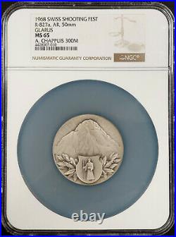 1968 Swiss Shooting Fest Medal, R-827a, AR, 50 mm, Glarus, MS 65 by NGC