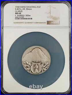 1968 Swiss Shooting Fest Medal, R-827a, AR, 50 mm, Glarus, graded MS 64 by NGC