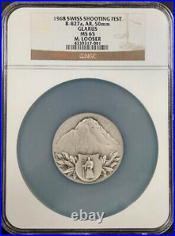 1968 Swiss Shooting Fest Medal, R-827a, AR, 50 mm, Glarus, graded MS 65 by NGC