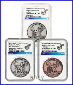 1969-2019 Apollo 11 50th Anniv Robbins Medal 3-Coin Set NGC GEM Unc SKU55585