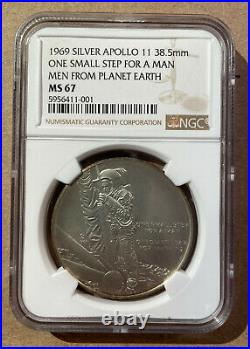 1969 Silver Apollo 11 One Small Step For A Man Ngc Ms 67 Medal Space Nasa