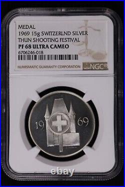 1969 Switzerland Thun Shooting Festival Silver Medal NGC PF 68 UC