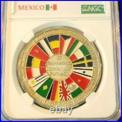 1970 MEXICO SILVER GROVE 1078a WORLD SOCCER CHAMPIONSHIP NGC MS 64 SCARCE MEDAL