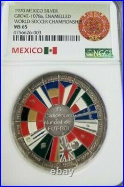1970 MEXICO SILVER GROVE 1078a WORLD SOCCER CHAMPIONSHIP NGC MS 65 SCARCE MEDAL