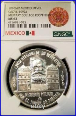 1970 MEXICO SILVER GROVE 1092a MILITARY COLLEGE RE OPENING NGC MS 63 VERY RARE