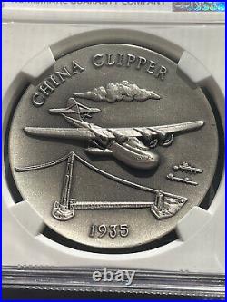 (1970's) SILVER 40mm CHINA CLIPPER GREAT AMERICAN TRIUMPHS Medal NGC MS 69