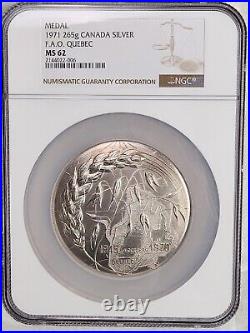 1971 Canada F. A. O. Quebec silver medal 265g or 9.3 oz NGC Rated MS 62 oversized