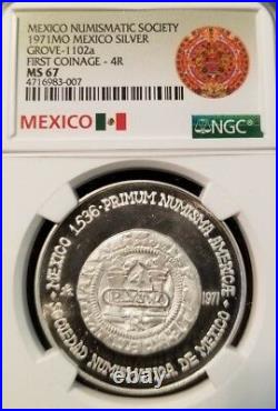 1971 MEXICO SILVER GROVE 1102a FIRST COINAGE 4 REALES NGC MS 67 HIGH GRADE