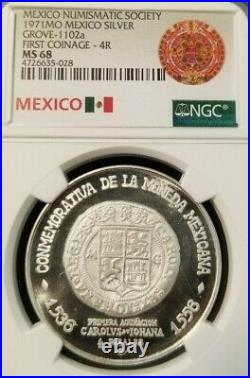 1971 MEXICO SILVER GROVE 1102a FIRST COINAGE 4 REALES NGC MS 68 TOP POP 1 FINEST