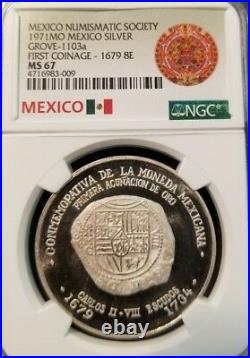 1971 MEXICO SILVER GROVE 1103a FIRST COINAGE 8 ESCUDOS NGC MS 67 FINEST KNOWN
