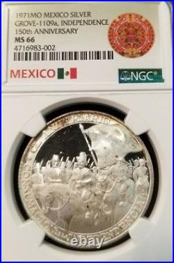 1971 MEXICO SILVER GROVE 1109a INDEPENDENCE 150TH ANN NGC MS 66 FINEST KNOWN