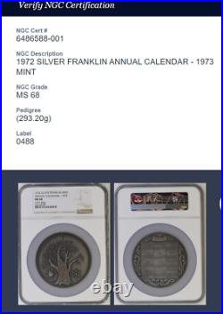 1972 Franklin Mint 1973 Annual Calendar 293.20g / 10oz Silver Medal NGC MS68