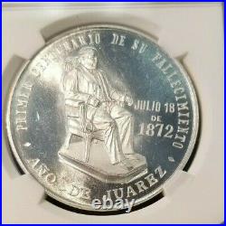 1972 Mexico Silver Benito Juarez 100th Anniversary Ngc Ms 63 Very Scarce Medal