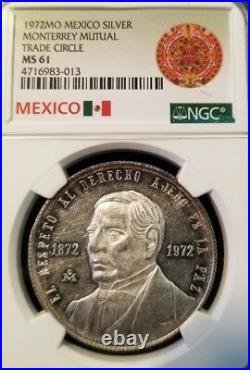 1972 Mexico Silver Medal Monterrey Mutual Trade Circle Ngc Ms 61 Benito Juarez