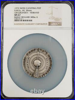 1972 Swiss Shooting Fest Medal, R-863a, AR, 50 mm, Graubunden-Verband, NGC MS 67