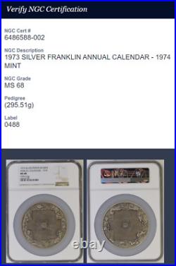 1973 Franklin Mint 1974 Annual Calendar 295.51g / 10oz Silver Medal NGC MS68