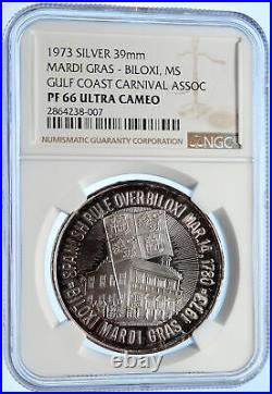 1973 USA New Orleans MARDI GRAS Biloxi CARNIVAL Proof Silver Medal NGC i106368