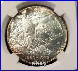 1974 Mexico Silver Medal National Bank Of Mexico 90th Anniversary Ngc Ms 63