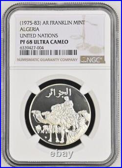 (1975-1983) Franklin Mint ALGERIA UNITED NATIONS SILVER MEDAL NGC PF 68 UC