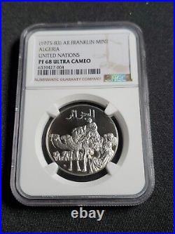 (1975-1983) Franklin Mint ALGERIA UNITED NATIONS SILVER MEDAL NGC PF 68 UC