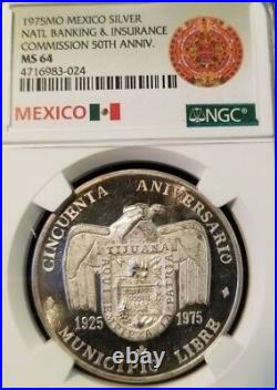 1975 Mexico Silver Medal National Banking & Insurance Comission Anniv Ngc Ms 64