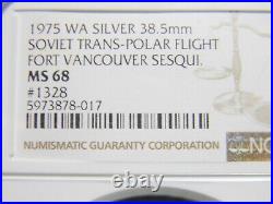 1975 WA Soviet Trans-Polar Flight Silver Medal NGC MS 68