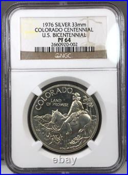 1976 COLORADO CENTENNIAL U. S. BICENTENNIAL 33mm Silver Medal NGC PF64