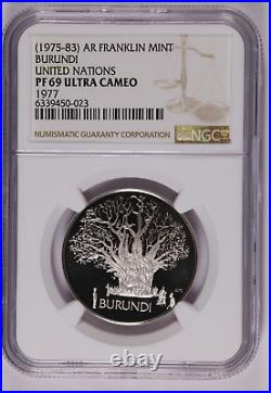 1977 United Nations Sterling Silver Burundi Franklin Mint NGC PF 69 UC