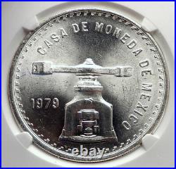 1979 MEXICO Huge Medallic 4.1cm SILVER Onza Mexican COIN PRESS Scales NGC i72137