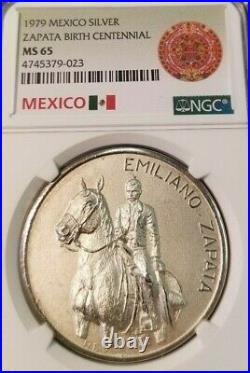 1979 Mexico Silver Medal Zapata Birth Centennial Ngc Ms 65 Scarce High Grade