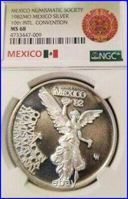 1982 Mexico Silver Medal Numismatic Society 10th Covention Ngc Ms 68 Very Scarce