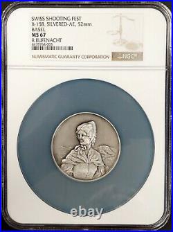1982 Swiss Shooting Fest Medal, R-158, Silvered-AE, 52 mm, Basel, NGC MS 67