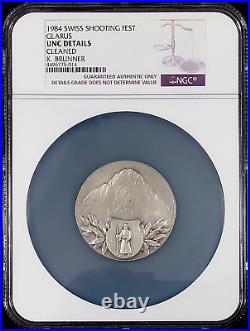 1984 Swiss Shooting Fest Medal, Silvered-AE, 50 mm, Glarus, Unc Details by NGC
