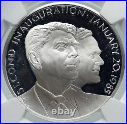 1985 USA American President RONALD REAGAN & BUSH Proof Silver Medal NGC i86028