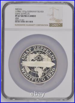 1986 Germany 5oz Silver Graf Zeppelin Medal NGC PF67UC