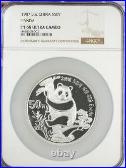 1987 CHINA Proof 50 Yuan 5 Oz Silver Panda NGC PF68