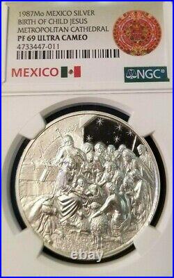 1987 Mexico Silver Medal Metropolitan Cathedral Ngc Pf 69 Ultra Cameo Top Pop
