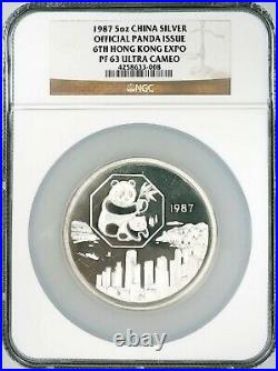 1987 Proof 5 Oz. China Silver Panda, 6th Hong Kong Expo, NGC PF 63 Ultra Cameo