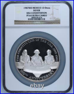 1987Mo Mexico Silver 12oz USA Constitution Medal NGC PF64UC