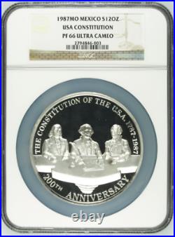 1987Mo Mexico Silver 12oz USA Constitution Medal NGC PF66UC