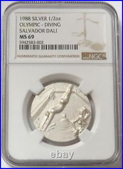 1988 Silver USA Olympics Medal By Salvador Dali Diving Ngc Mint State 69