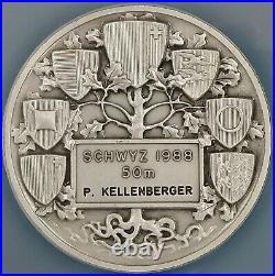 1988 Swiss Shooting Fest Medal, R-1116var, Silvered, 50 mm, Schwyz, NGC MS 64