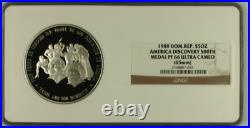 1989 Dominican Republic Silver 5oz America Discovery 500th Medal NGC PF66UC
