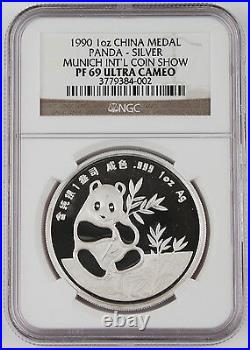 1990 China Munich Intl Coin Expo 1 Oz Silver Panda Proof Medal Coin NGC PF69 UC