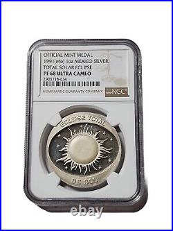 1991 Mexico Silver Medal Total Solar Eclipse Ngc Pf 68 Ultra Cameo Top Pop